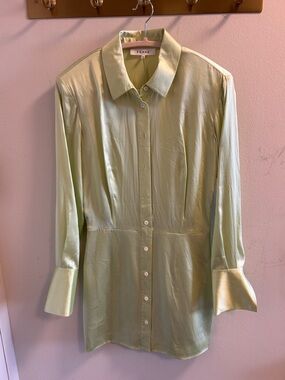 Frame Denim- Pale Green Silk Button-Down shirt dress